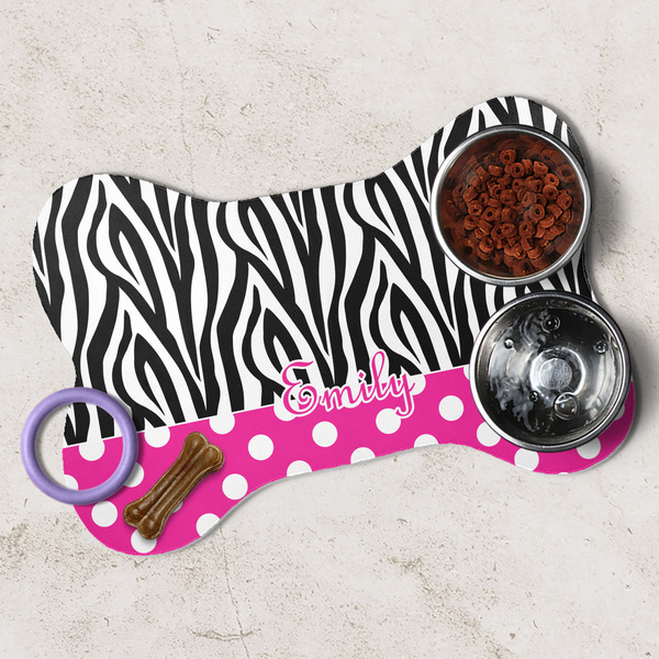 Zebra Print & Polka Dots Dog Bone Shaped Mat Lifestyle