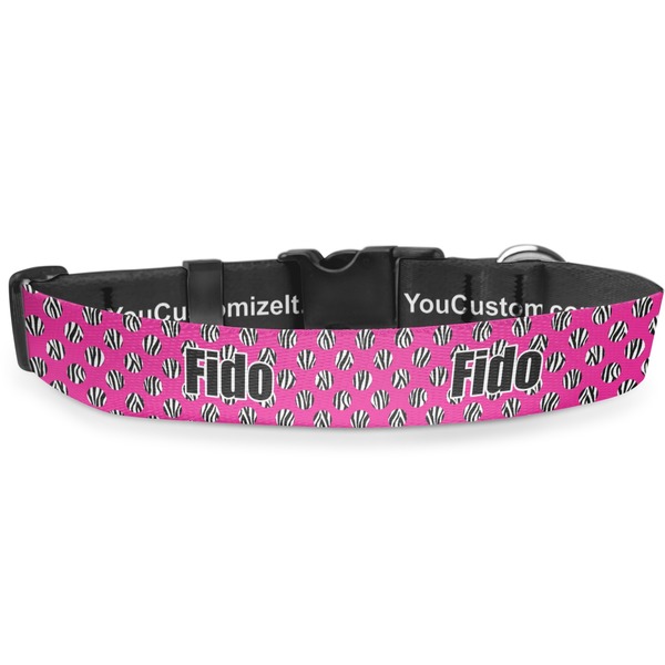 Custom Zebra Print & Polka Dots Deluxe Dog Collar - Large (13" to 21") (Personalized)