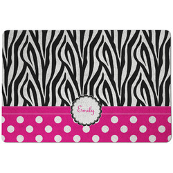 Zebra Print & Polka Dots Dog Food Mat w/ Name or Text