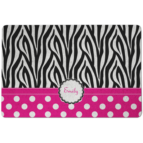 Custom Zebra Print & Polka Dots Dog Food Mat w/ Name or Text