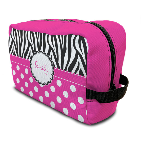Custom Zebra Print & Polka Dots Toiletry Bag / Dopp Kit (Personalized)