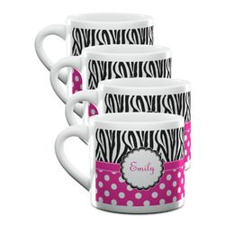 Zebra Print & Polka Dots Double Shot Espresso Cups - Set of 4 (Personalized)