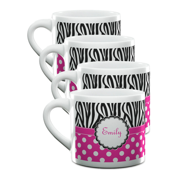 Custom Zebra Print & Polka Dots Double Shot Espresso Cups - Set of 4 (Personalized)