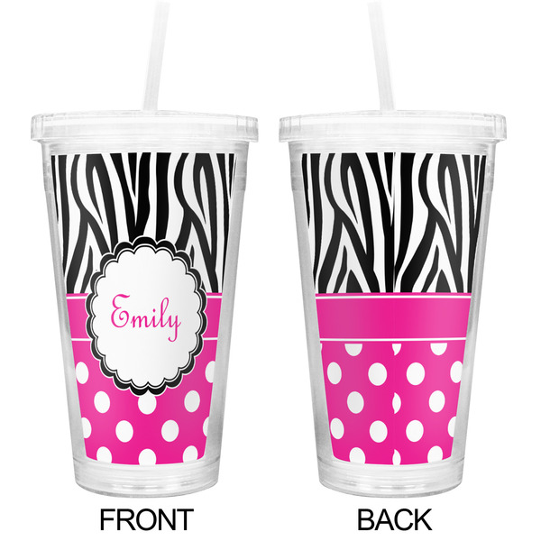 Zebra Print & Polka Dots Double Wall Tumbler with Straw - Approval