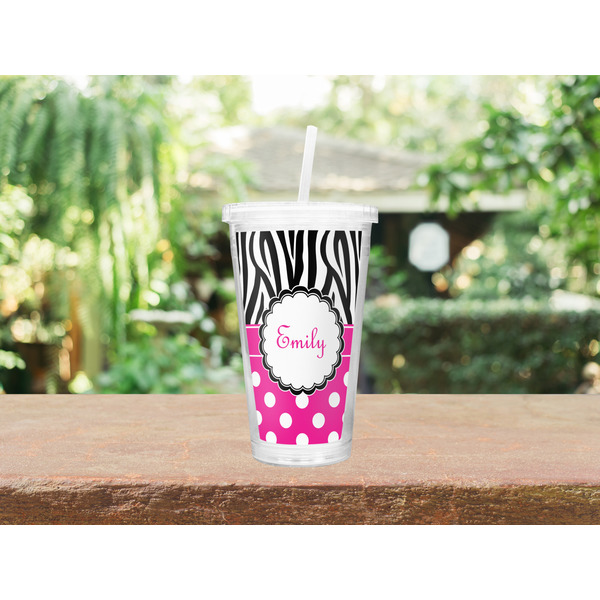 Zebra Print & Polka Dots Double Wall Tumbler with Straw Lifestyle