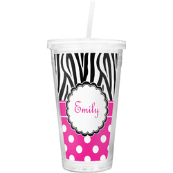 Zebra Print & Polka Dots Double Wall Tumbler with Straw (Personalized)