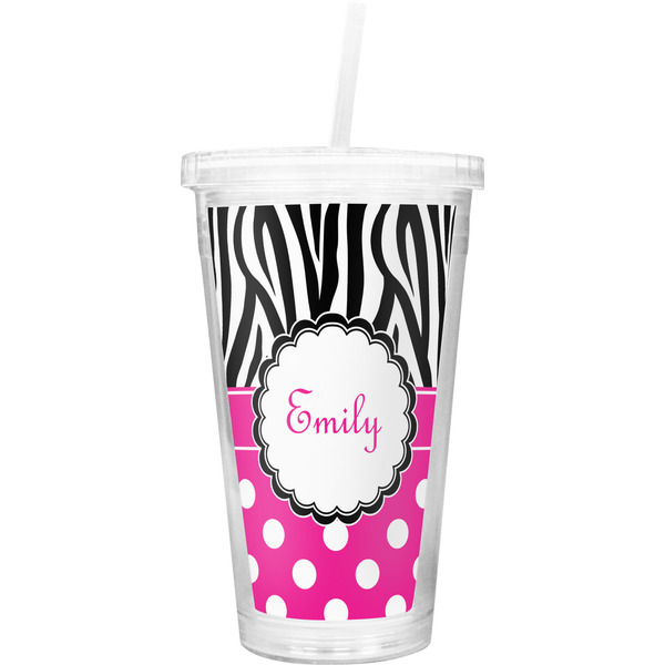 Custom Zebra Print & Polka Dots Double Wall Tumbler with Straw (Personalized)
