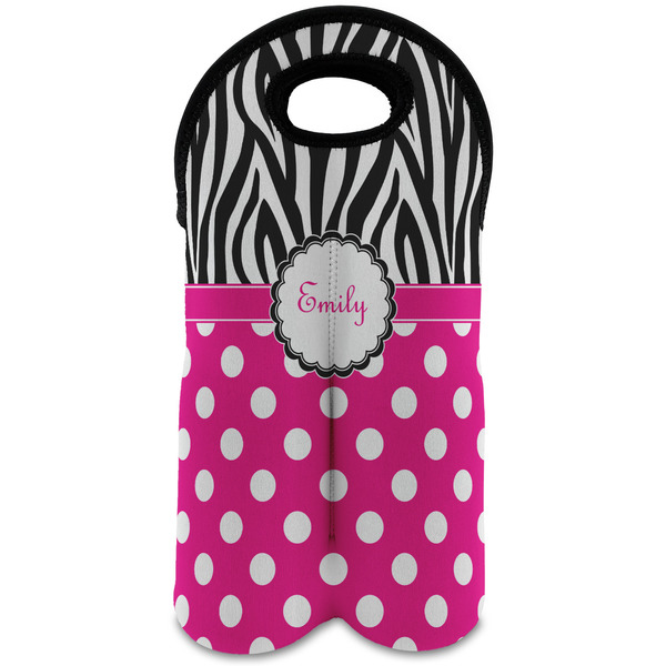 Custom Zebra Print & Polka Dots Wine Tote Bag (2 Bottles) (Personalized)