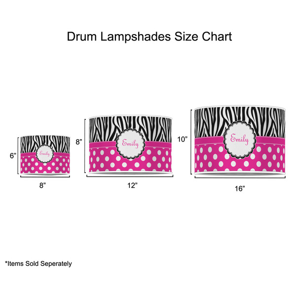 Zebra Print & Polka Dots Drum Lampshades - Sizing Chart