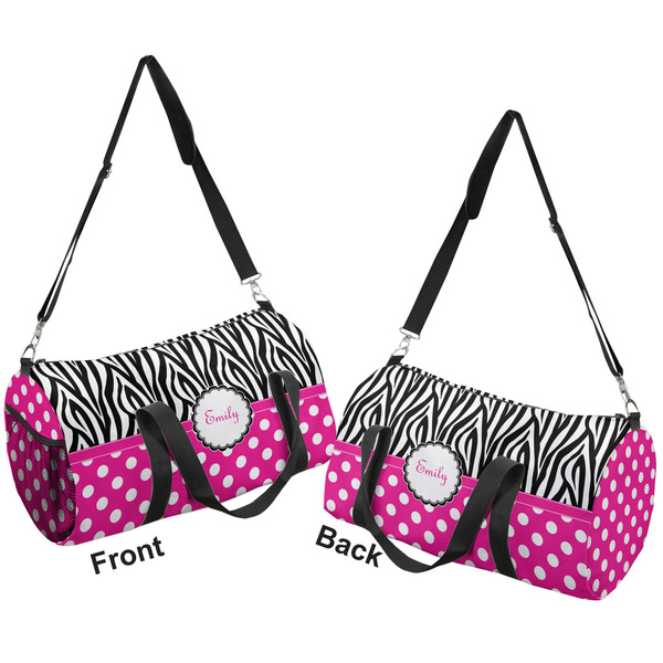Zebra Print & Polka Dots Duffle bag large front and back sides