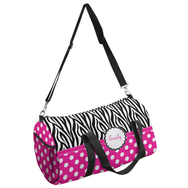 Custom Zebra Print & Polka Dots Duffel Bag - Small (Personalized)