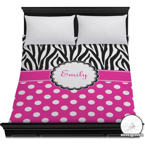 Custom Zebra Print & Polka Dots Duvet Cover - Full / Queen (Personalized)