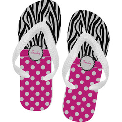 Zebra Print & Polka Dots Flip Flops - Large (Personalized)
