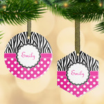 Zebra Print & Polka Dots Flat Glass Ornament w/ Name or Text
