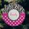 Zebra Print & Polka Dots Frosted Glass Ornament - Round (Lifestyle)