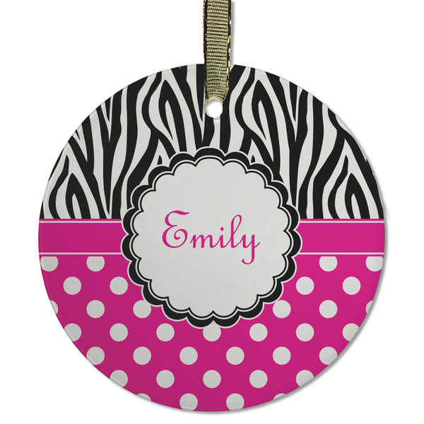 Zebra Print & Polka Dots Frosted Glass Ornament - Round
