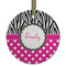 Zebra Print & Polka Dots Frosted Glass Ornament - Round