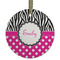 Zebra Print & Polka Dots Flat Glass Ornament - Round w/ Name or Text