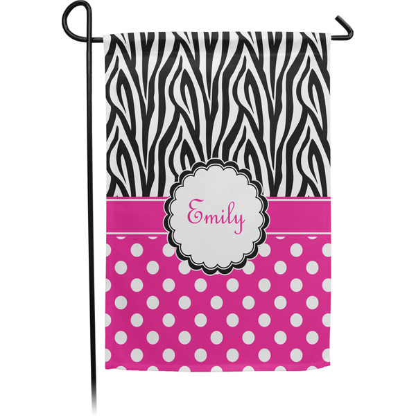 Custom Zebra Print & Polka Dots Small Garden Flag - Single Sided w/ Name or Text