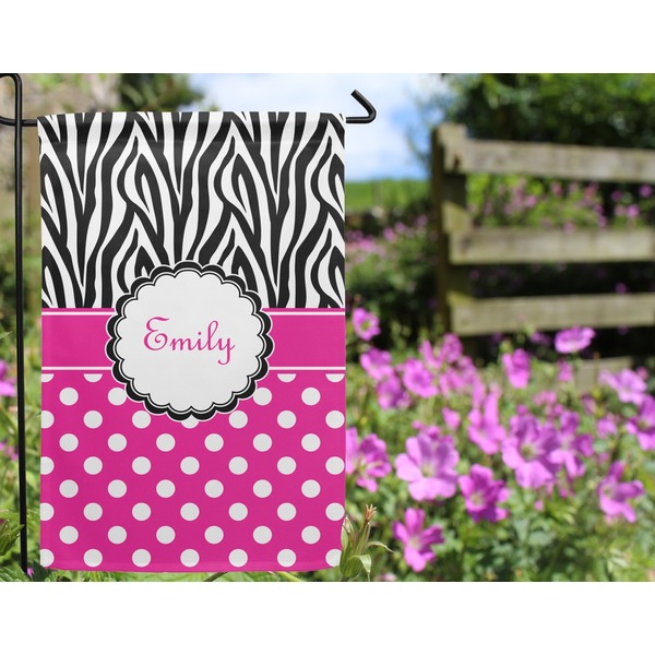 Zebra Print & Polka Dots Garden Flag - Outside In Flowers