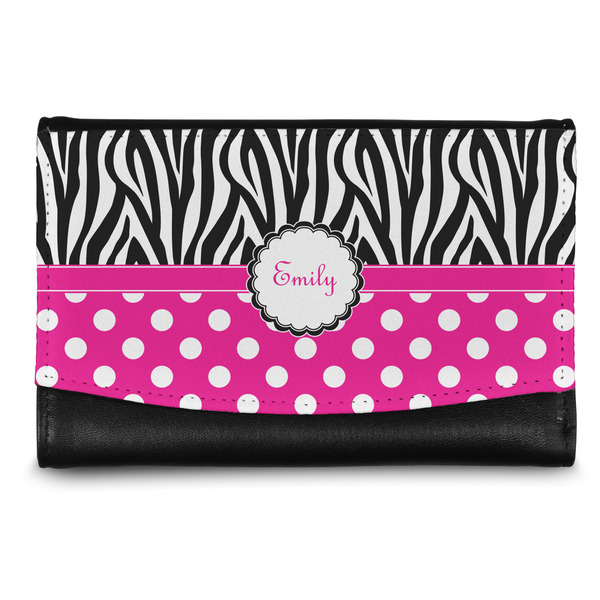 Custom Zebra Print & Polka Dots Genuine Leather Women's Wallet - Small (Personalized)