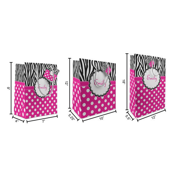 Zebra Print & Polka Dots Gift Bags - All Sizes - Dimensions