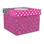Zebra Print & Polka Dots Gift Box with Lid - Canvas Wrapped - Large (Personalized)