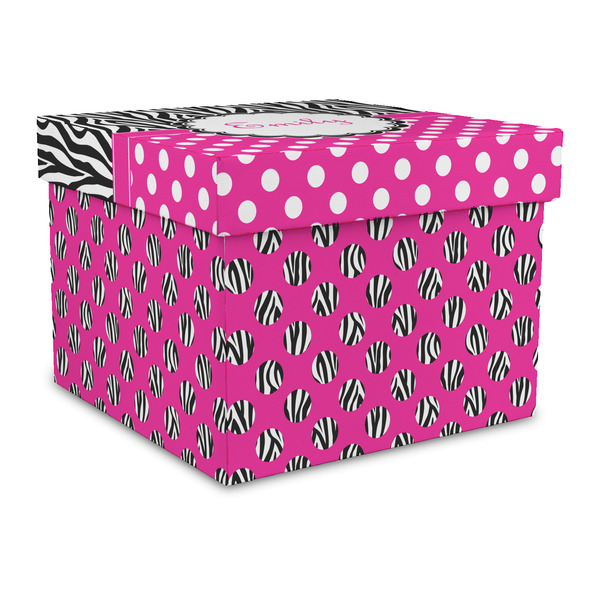 Custom Zebra Print & Polka Dots Gift Box with Lid - Canvas Wrapped - Large (Personalized)