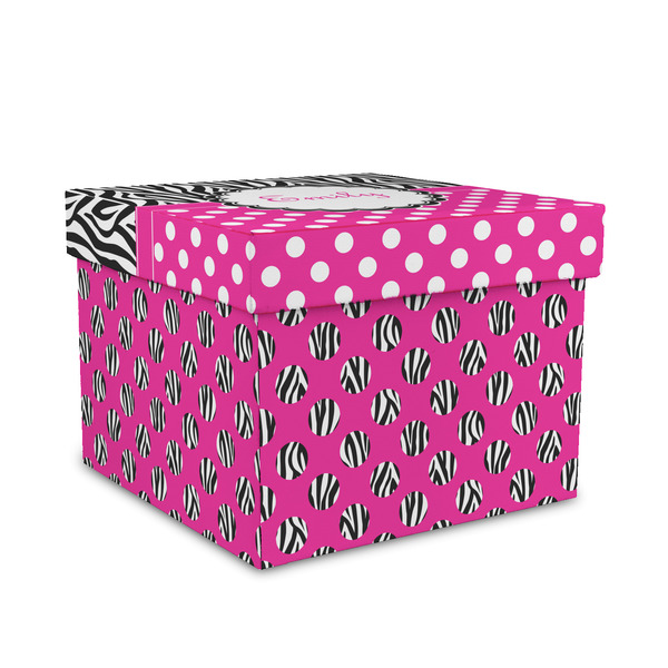 Custom Zebra Print & Polka Dots Gift Box with Lid - Canvas Wrapped - Medium (Personalized)