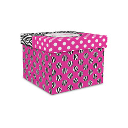 Zebra Print & Polka Dots Gift Box with Lid - Canvas Wrapped - Small (Personalized)
