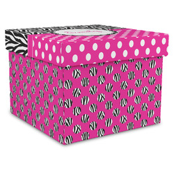 Zebra Print & Polka Dots Gift Box with Lid - Canvas Wrapped - X-Large (Personalized)