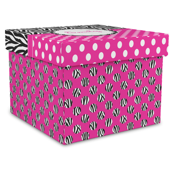 Custom Zebra Print & Polka Dots Gift Box with Lid - Canvas Wrapped - X-Large (Personalized)