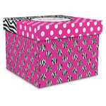 Zebra Print & Polka Dots Gift Box with Lid - Canvas Wrapped - XX-Large (Personalized)