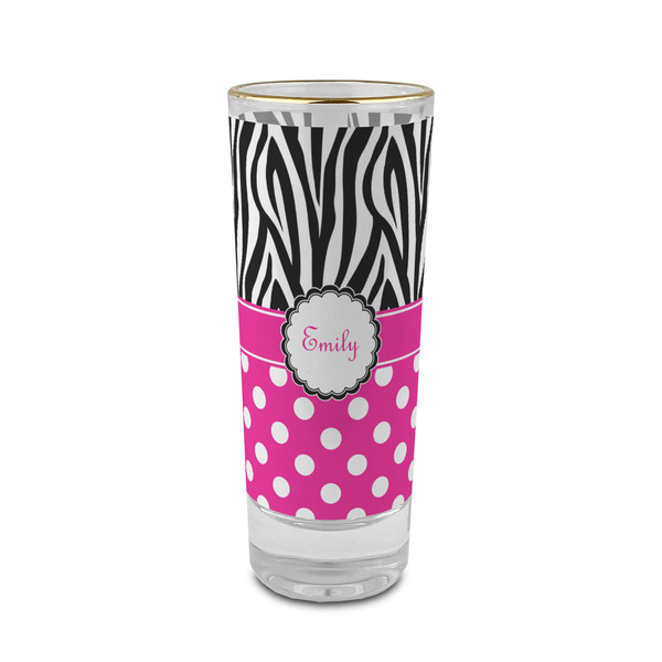 Custom Zebra Print & Polka Dots 2 oz Shot Glass -  Glass with Gold Rim - Set of 4 (Personalized)