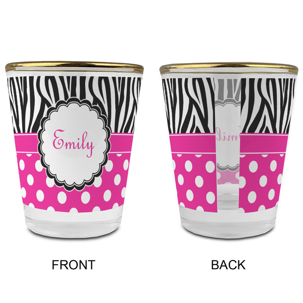 Zebra Print & Polka Dots Glass Shot Glass - with gold rim - APPROVAL