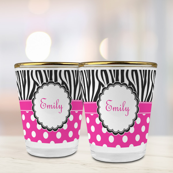 Zebra Print & Polka Dots Glass Shot Glass - with gold rim - LIFESTYLE