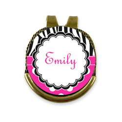 Zebra Print & Polka Dots Golf Ball Marker - Hat Clip - Gold