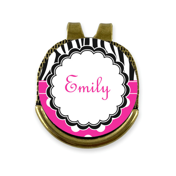 Custom Zebra Print & Polka Dots Golf Ball Marker - Hat Clip - Gold