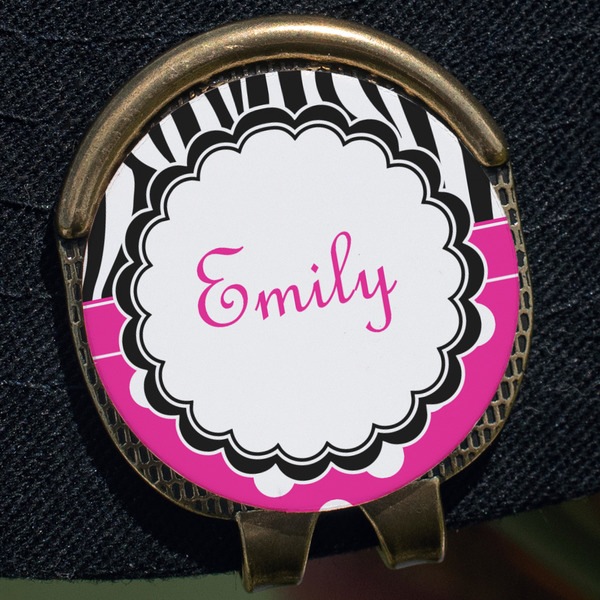 Zebra Print & Polka Dots Golf Ball Marker Hat Clip - Gold - Close Up