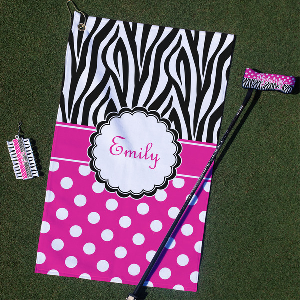 Custom Zebra Print & Polka Dots Golf Towel Gift Set (Personalized)
