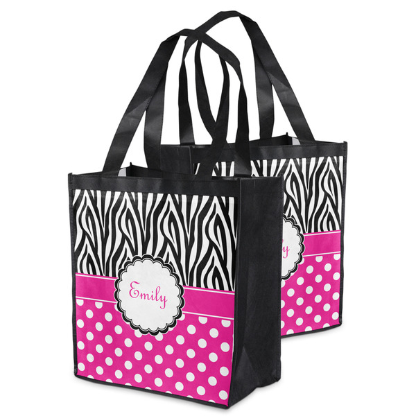 Zebra Print & Polka Dots Grocery Bag - MAIN