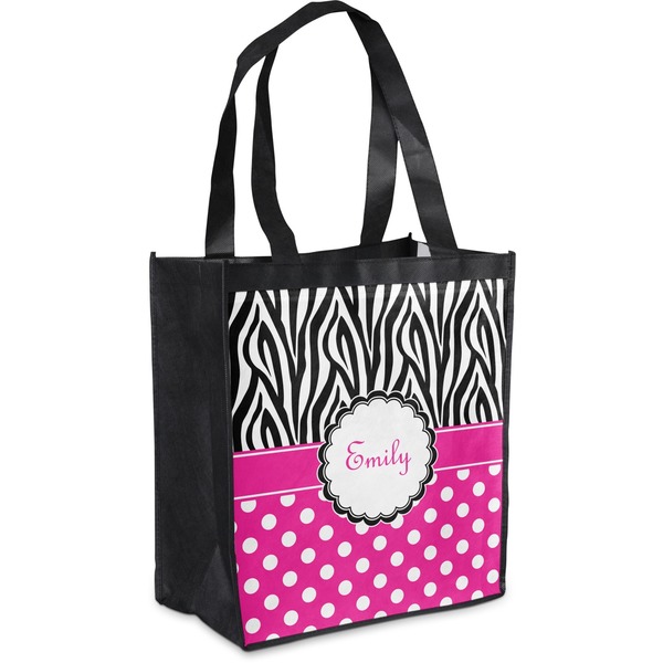 Custom Zebra Print & Polka Dots Grocery Bag (Personalized)