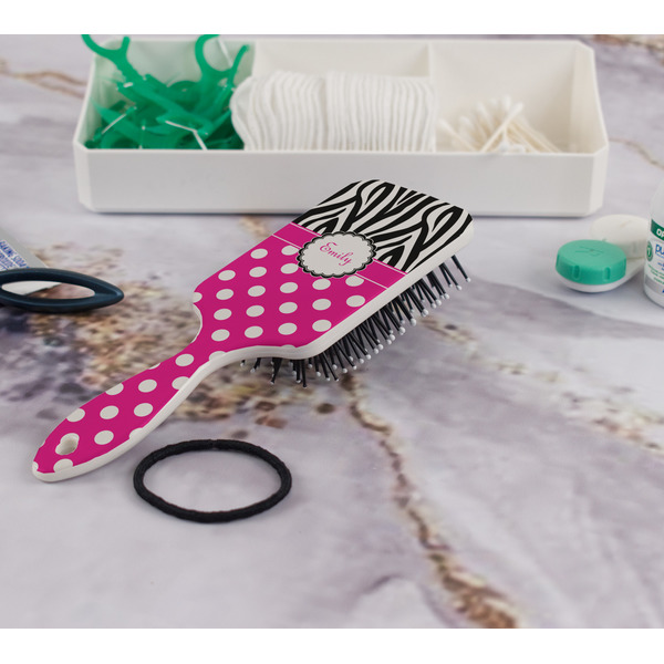 Zebra Print & Polka Dots Hair Brush - In Bathroom