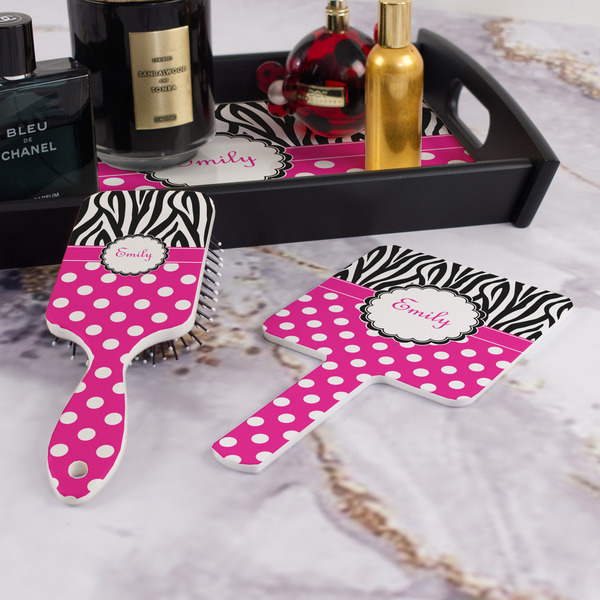 Zebra Print & Polka Dots Hair Brush and Hand Mirror - Bathroom Scene
