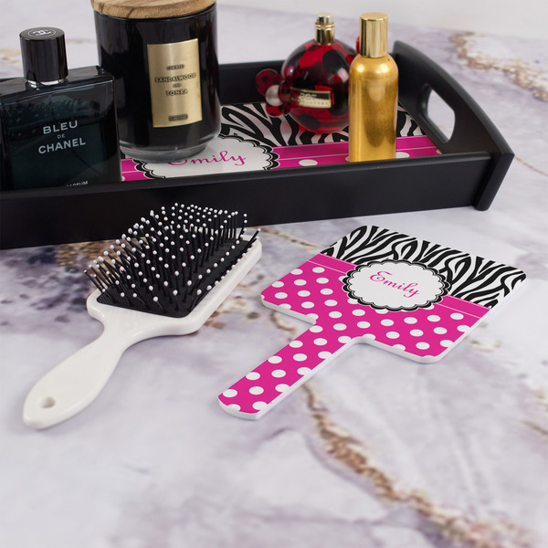 Zebra Print & Polka Dots Hand Mirror - With Hair Brush