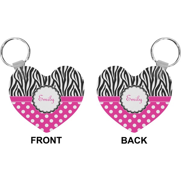 Zebra Print & Polka Dots Heart Keychain (Front + Back)