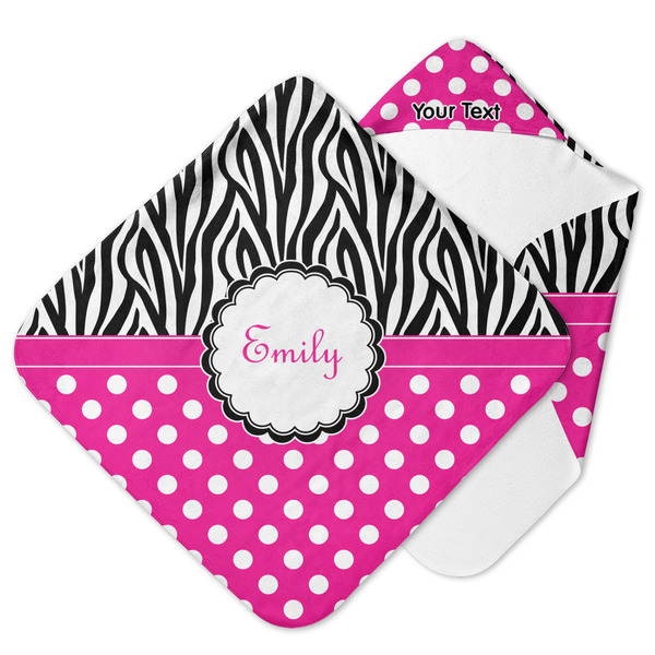 Custom Zebra Print & Polka Dots Hooded Baby Towel (Personalized)