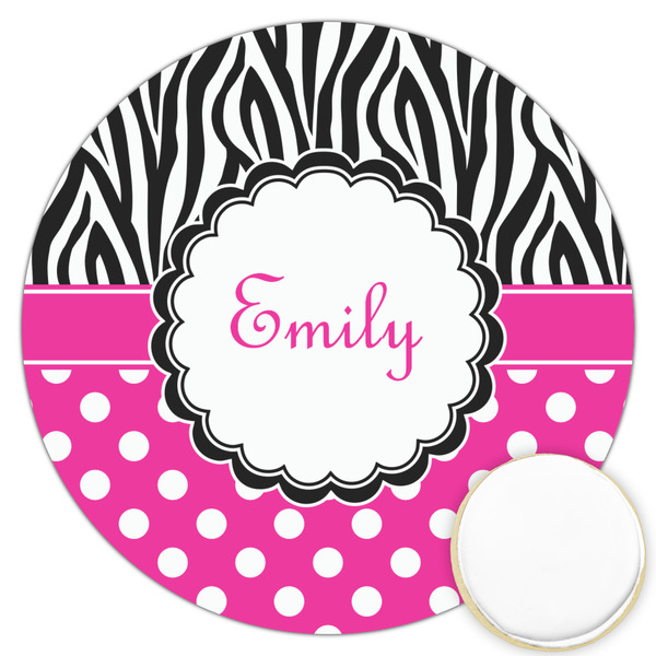 Custom Zebra Print & Polka Dots Printed Cookie Topper - 3.25" (Personalized)