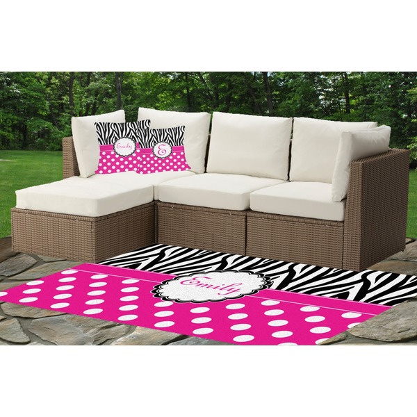 Custom Zebra Print & Polka Dots Indoor / Outdoor Rug - Custom Size w/ Name or Text