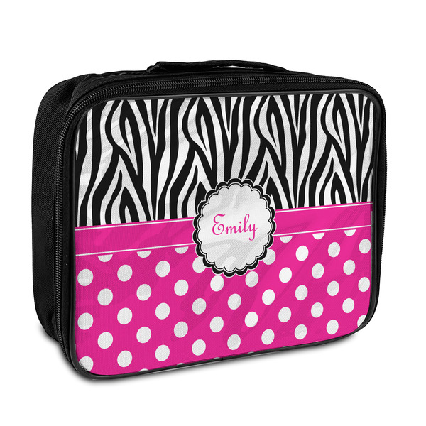 Custom Zebra Print & Polka Dots Insulated Lunch Bag (Personalized)